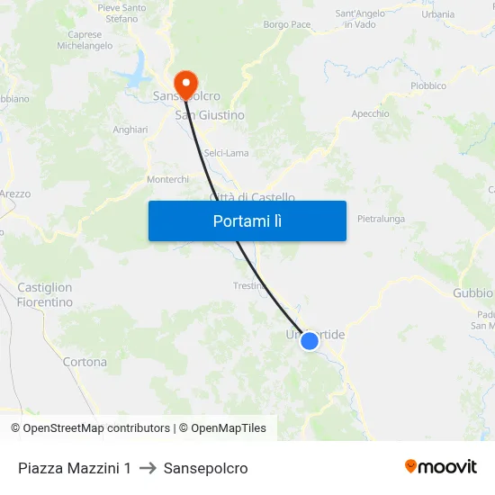 Piazza Mazzini 1 to Sansepolcro map