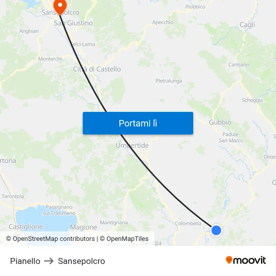 Pianello to Sansepolcro map