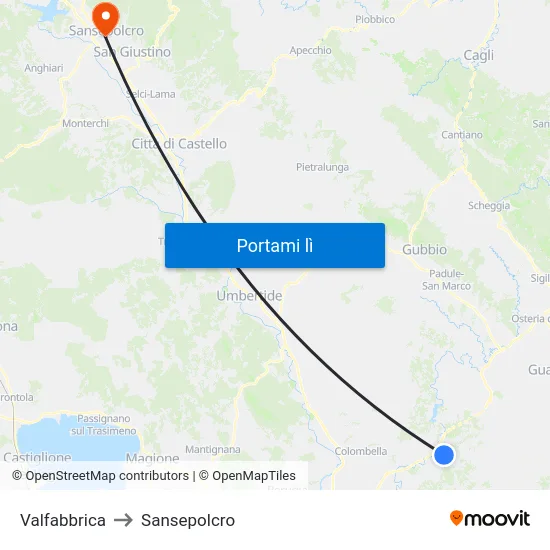 Valfabbrica to Sansepolcro map