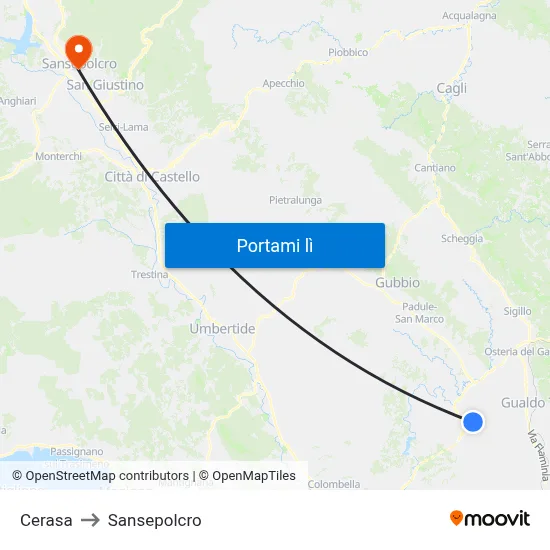 Cerasa to Sansepolcro map