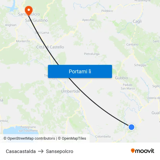 Casacastalda to Sansepolcro map