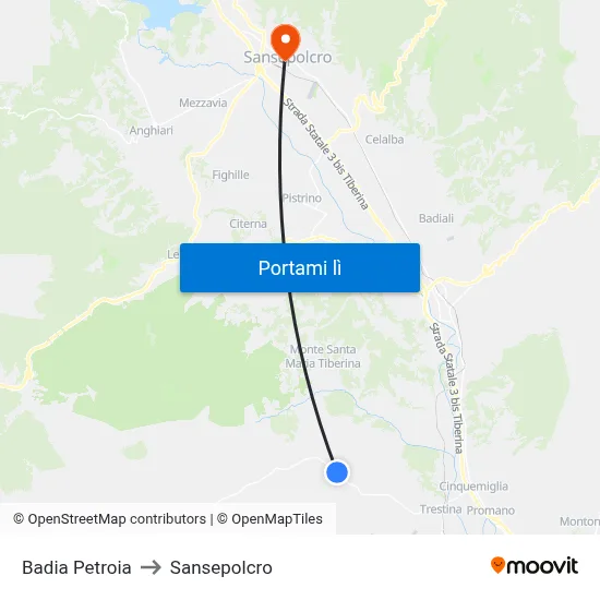 Badia Petroia to Sansepolcro map