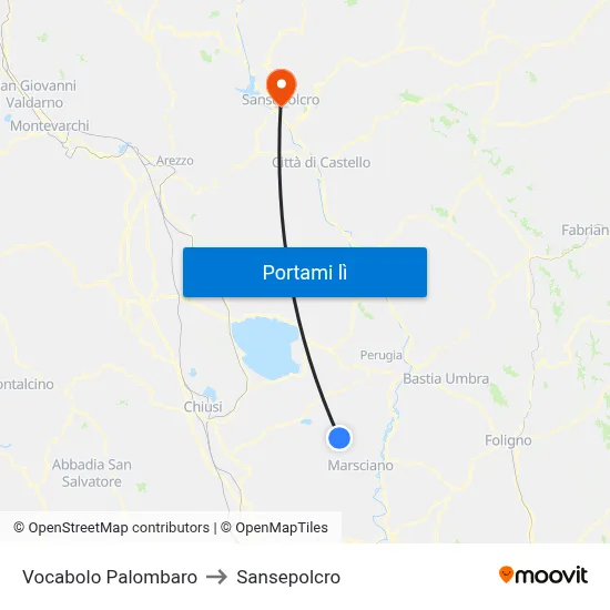Vocabolo Palombaro to Sansepolcro map