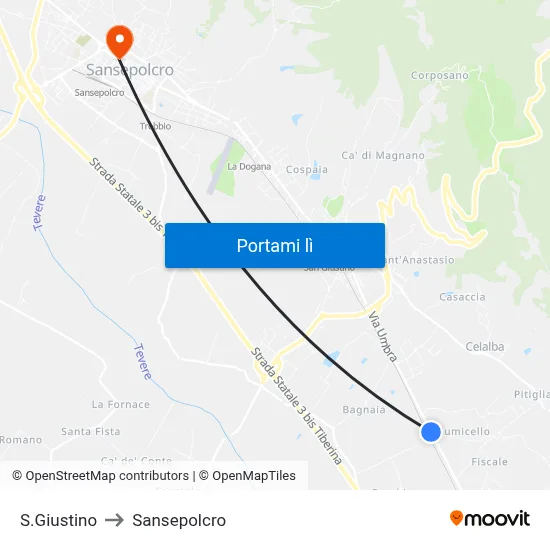 S.Giustino to Sansepolcro map