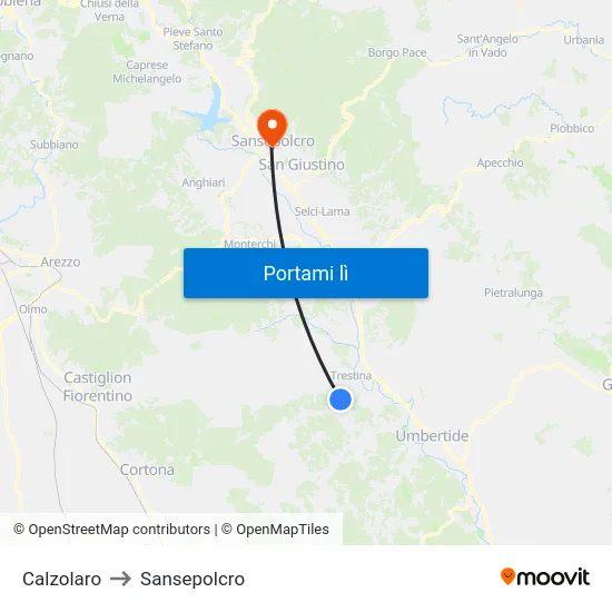 Calzolaro to Sansepolcro map