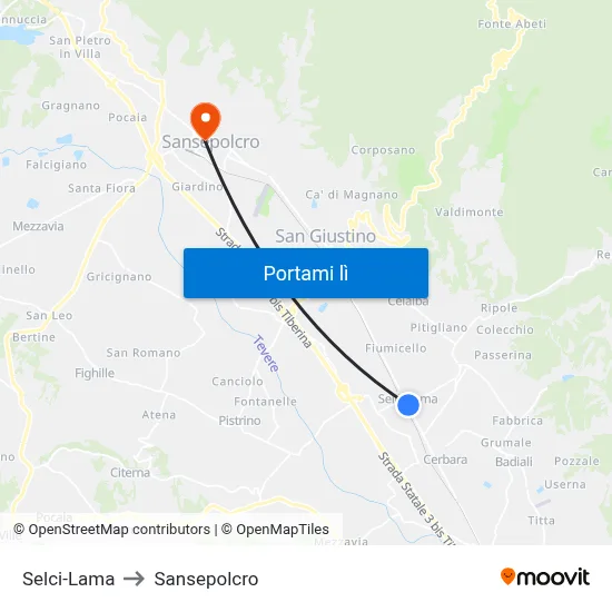 Selci-Lama to Sansepolcro map