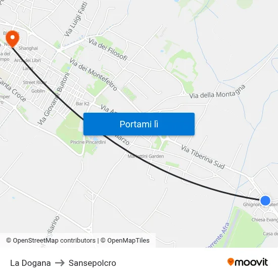 La Dogana to Sansepolcro map