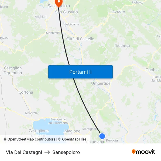 Via Dei Castagni to Sansepolcro map