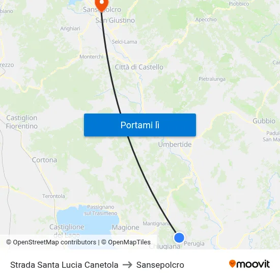 Strada Santa Lucia Canetola to Sansepolcro map