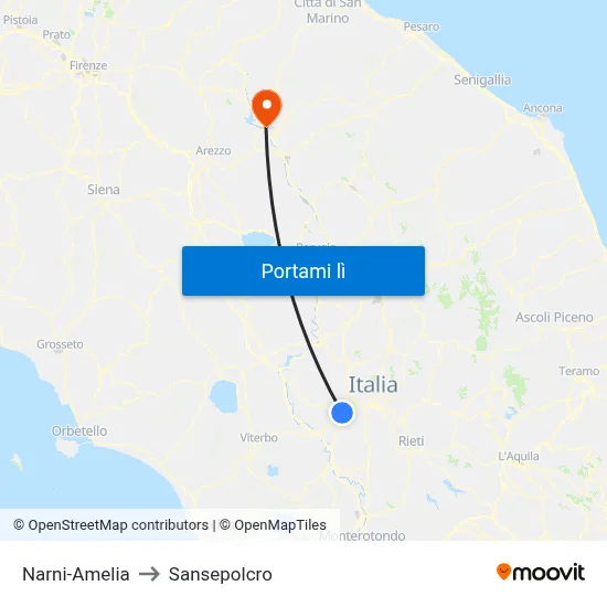 Narni-Amelia to Sansepolcro map