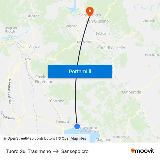 Tuoro Sul Trasimeno to Sansepolcro map