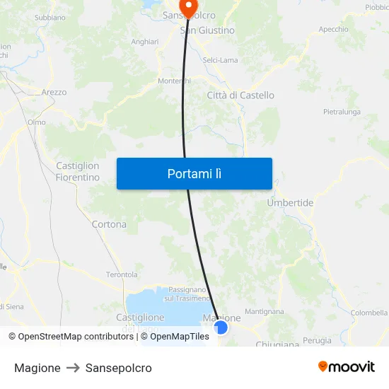 Magione to Sansepolcro map