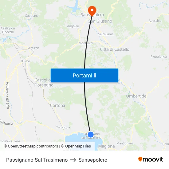 Passignano Sul Trasimeno to Sansepolcro map