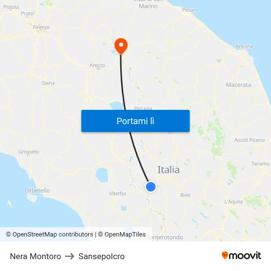 Nera Montoro to Sansepolcro map