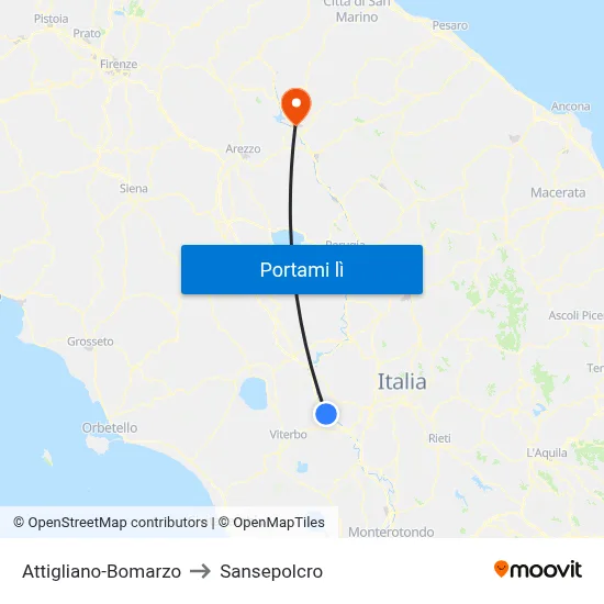 Attigliano-Bomarzo to Sansepolcro map