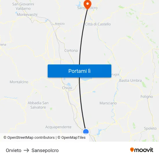 Orvieto to Sansepolcro map