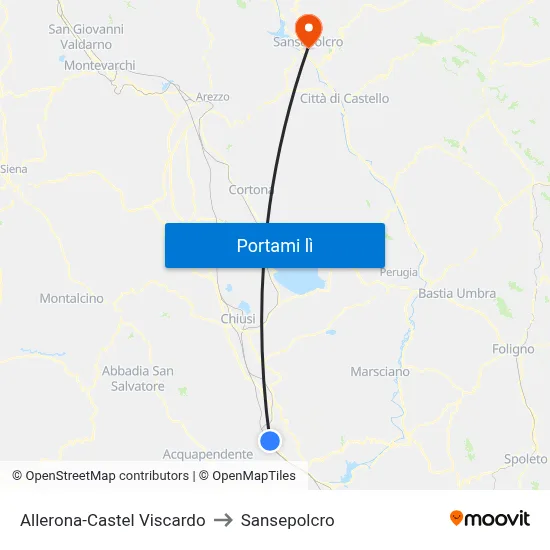 Allerona-Castel Viscardo to Sansepolcro map