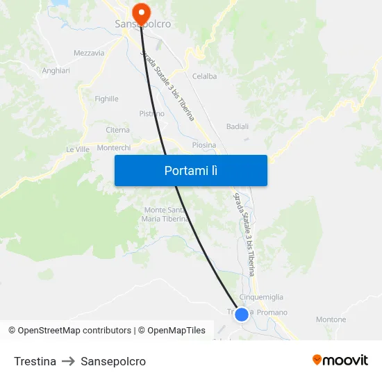 Trestina to Sansepolcro map