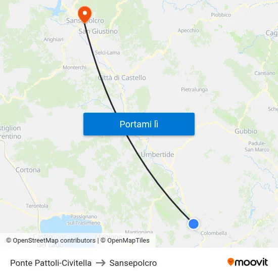 Ponte Pattoli-Civitella to Sansepolcro map