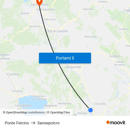 Ponte Felcino to Sansepolcro map