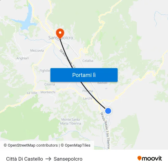 Città Di Castello to Sansepolcro map