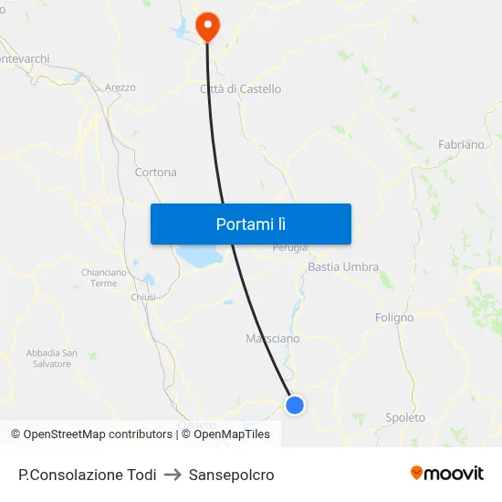 P.Consolazione Todi to Sansepolcro map