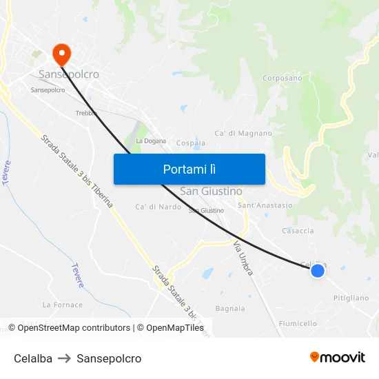 Celalba to Sansepolcro map