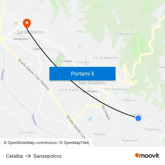 Celalba to Sansepolcro map