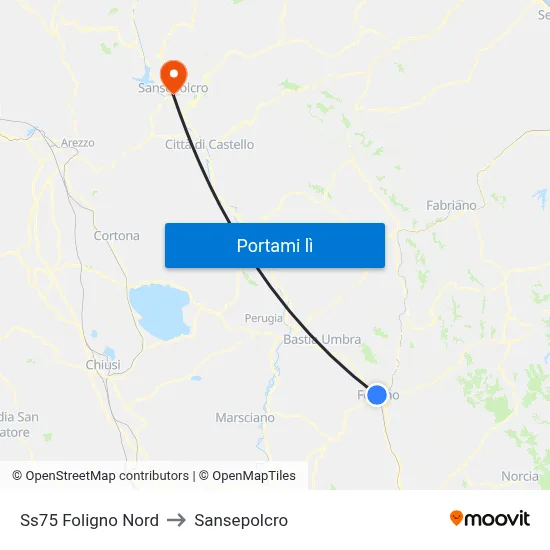Ss75 Foligno Nord to Sansepolcro map
