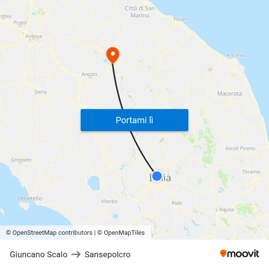 Giuncano Scalo to Sansepolcro map