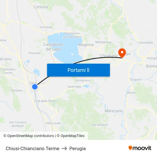 Chiusi-Chianciano Terme to Perugia map
