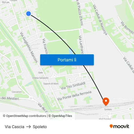 Via Cascia to Spoleto map