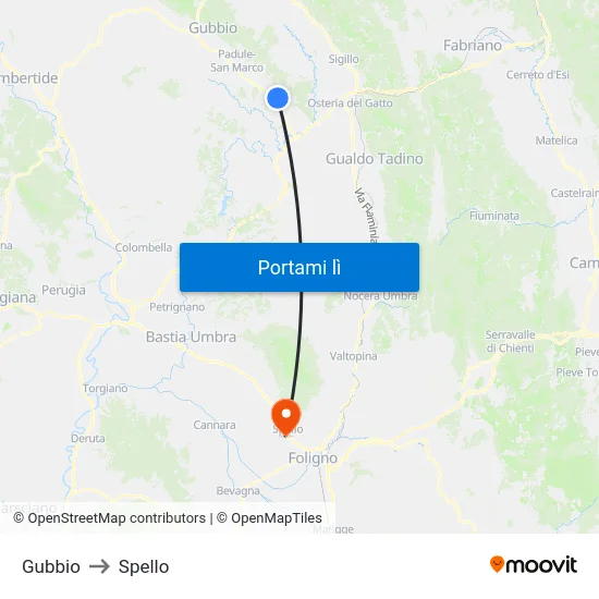 Gubbio to Spello map