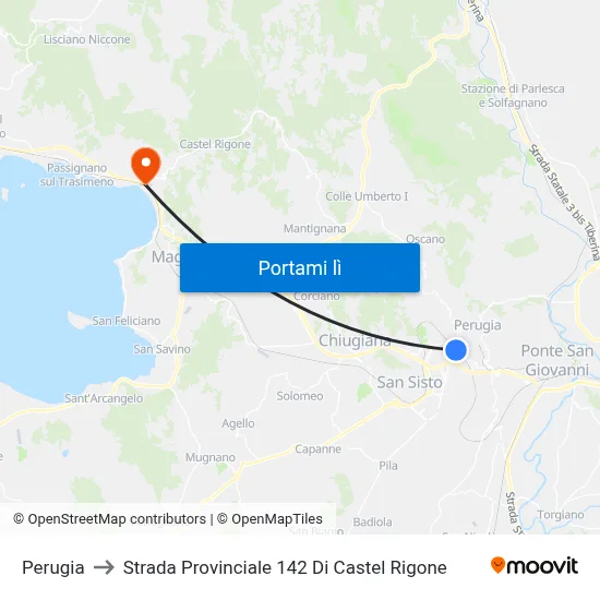 Perugia to Strada Provinciale 142 Di Castel Rigone map