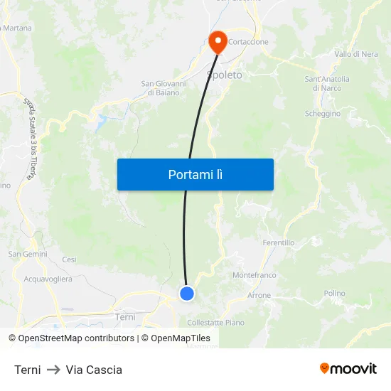 Terni to Via Cascia map