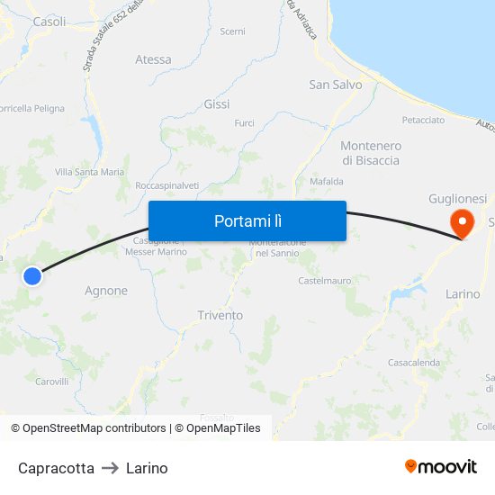 Capracotta to Larino map
