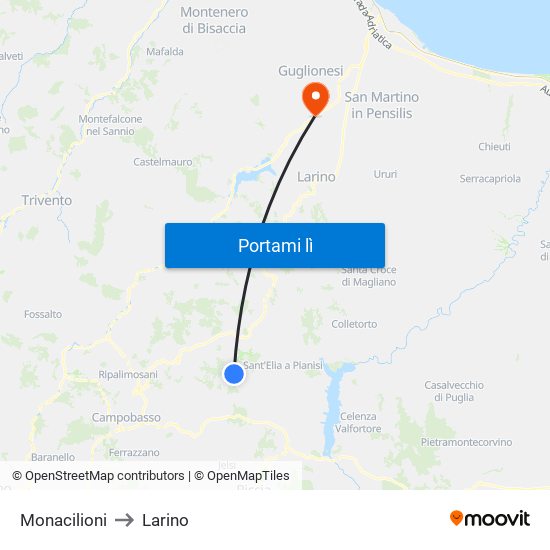 Monacilioni to Larino map