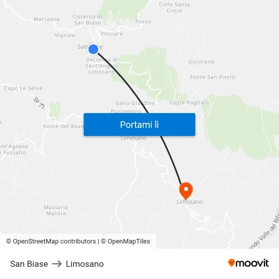 San Biase to Limosano map