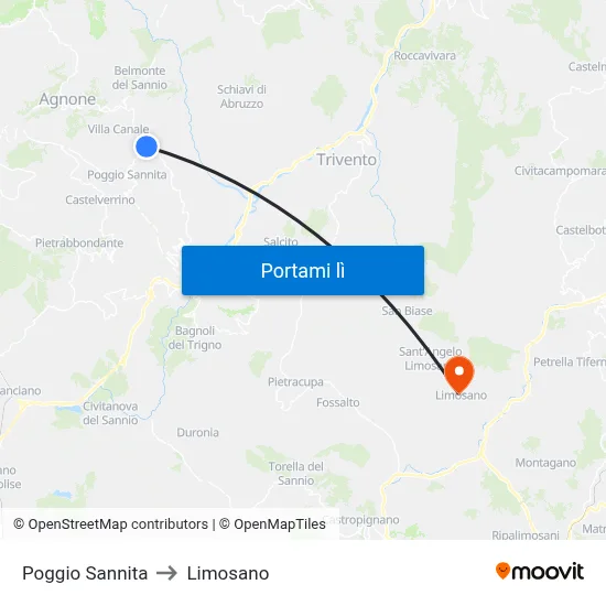 Poggio Sannita to Limosano map