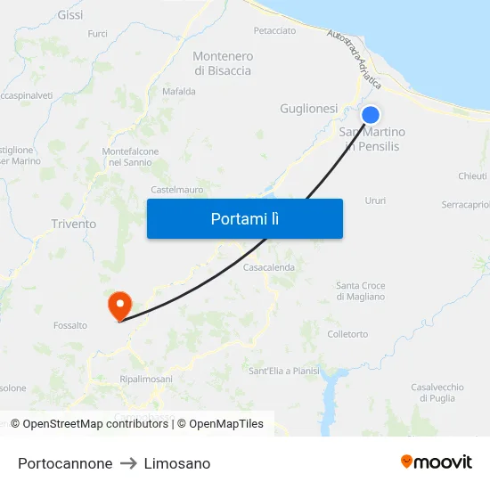 Portocannone to Limosano map