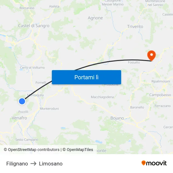 Filignano to Limosano map