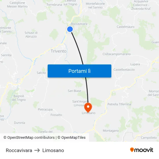 Roccavivara to Limosano map