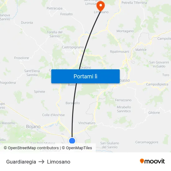 Guardiaregia to Limosano map