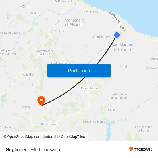 Guglionesi to Limosano map