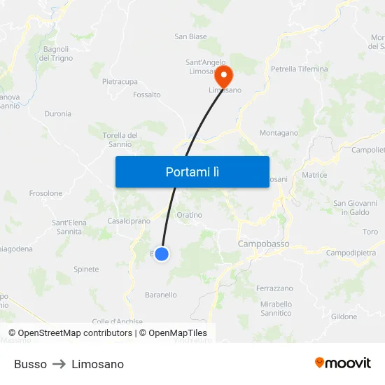 Busso to Limosano map