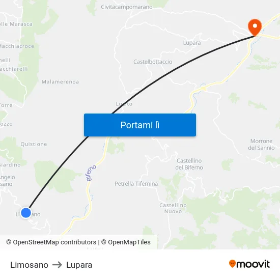Limosano to Lupara map