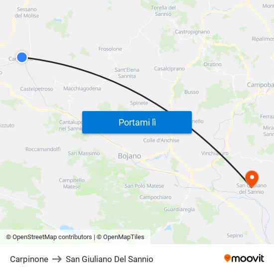Carpinone to San Giuliano Del Sannio map