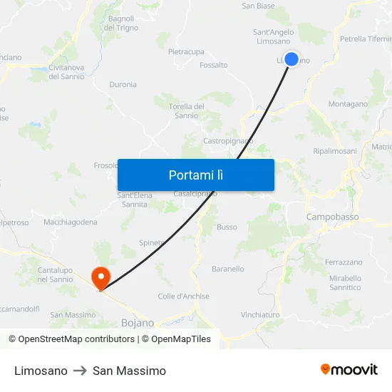 Limosano to San Massimo map
