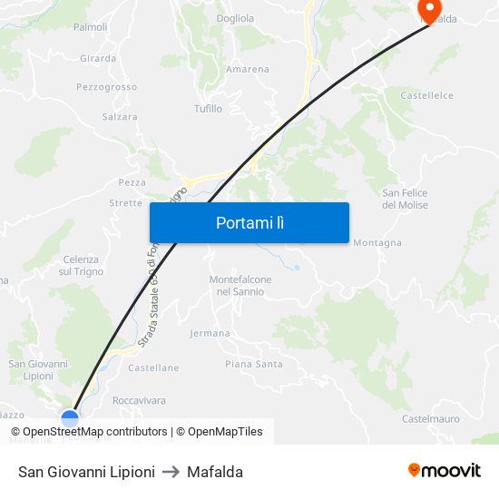 San Giovanni Lipioni to Mafalda map