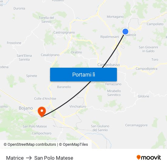 Matrice to San Polo Matese map